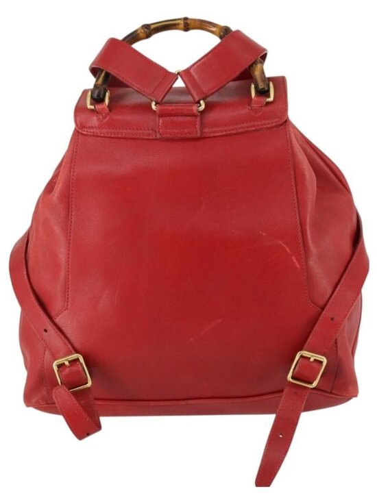 GUCCI Bamboo Backpack Leather Red Gold 003 2058 0016 Auth 156257 main image 14